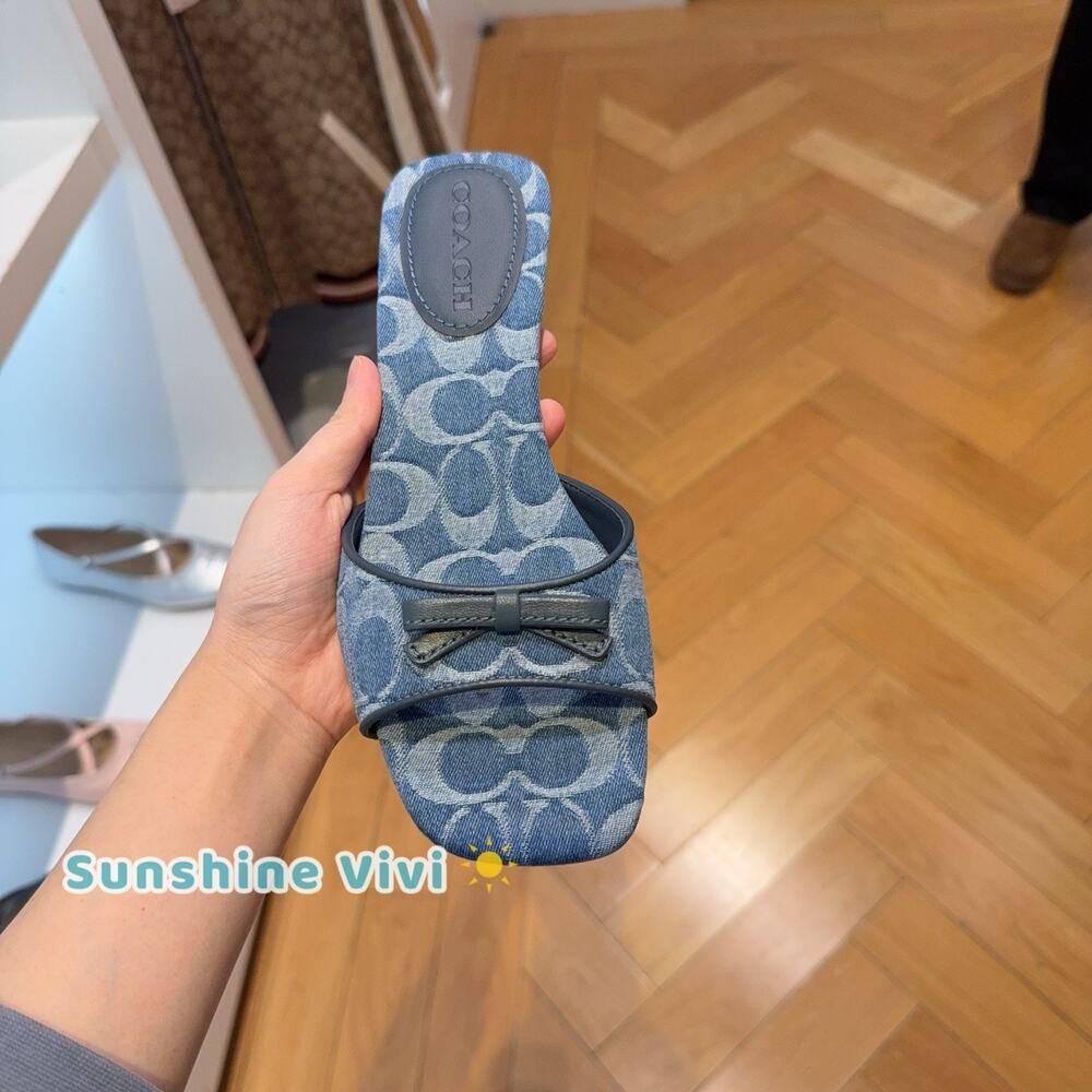 NEW COACH Women Bow Kitten Heel Sandal Denim Indigo CEE10 us 8 - Picture 3 of 5